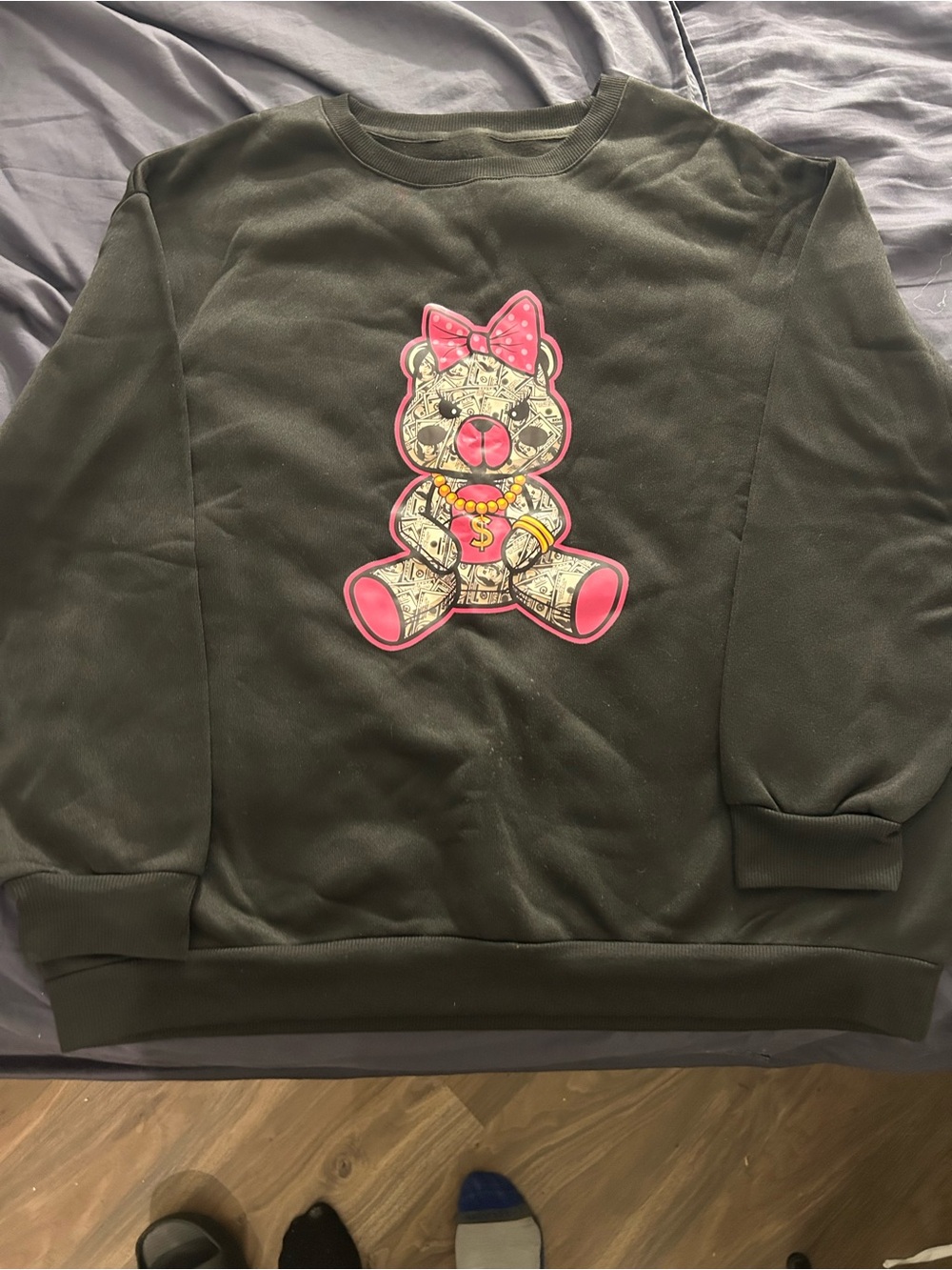 SHEIN Black Sweatshirt with Pink Teddy Graphic